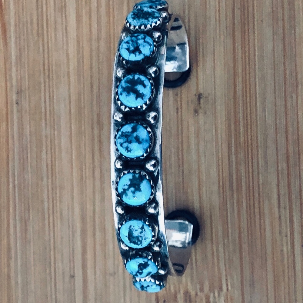 $196 Signed Navajo Turquoise & Sterling Cuff Marked As STERLING - Picture 3 of 11